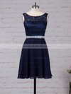 Lace Chiffon Scoop Neck Short/Mini A-line Beading Prom Dresses #LDB020105894