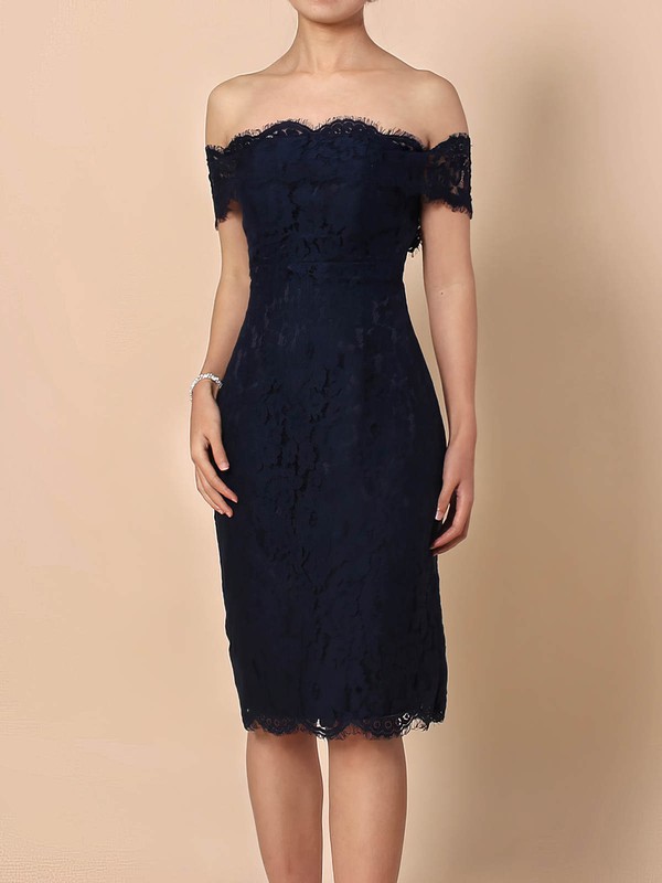 Lace Off-the-shoulder Knee-length Sheath/Column Prom Dresses #LDB020105900