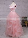 Satin Organza Off-the-shoulder Floor-length Ball Gown Beading Prom Dresses #LDB020105909