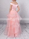 Satin Organza Off-the-shoulder Floor-length Ball Gown Beading Prom Dresses #LDB020105909