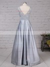 Lace Satin Scoop Neck Floor-length Princess Pockets Prom Dresses #LDB020105913
