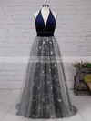Tulle Velvet Halter Sweep Train Princess Sequins Prom Dresses #LDB020105920