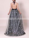 Tulle Velvet Halter Sweep Train Princess Sequins Prom Dresses #LDB020105920