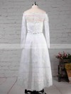 Lace Off-the-shoulder Ball Gown Tea-length Beading Wedding Dresses #LDB00023273