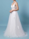 Tulle V-neck A-line Floor-length Appliques Lace Wedding Dresses #LDB00023352