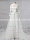 Tulle Scoop Neck Ball Gown Sweep Train Appliques Lace Wedding Dresses #LDB00023354