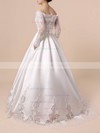 Lace Satin Off-the-shoulder Ball Gown Floor-length Beading Wedding Dresses #LDB00023376
