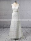 Lace V-neck Trumpet/Mermaid Sweep Train Sashes / Ribbons Wedding Dresses #LDB00023378