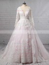 Tulle V-neck Ball Gown Sweep Train Appliques Lace Wedding Dresses #LDB00023379