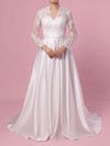 Satin Tulle V-neck Ball Gown Sweep Train Appliques Lace Wedding Dresses #LDB00023383