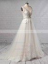 Tulle V-neck Princess Sweep Train Beading Wedding Dresses #LDB00023386