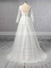 Lace Tulle Scoop Neck A-line Sweep Train Appliques Lace Wedding Dresses #LDB00023402