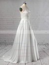 Satin Tulle Scoop Neck Princess Sweep Train Appliques Lace Wedding Dresses #LDB00023420