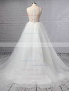 Lace Tulle V-neck Princess Sweep Train Cascading Ruffles Wedding Dresses #LDB00023422