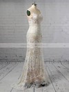 Lace V-neck Trumpet/Mermaid Sweep Train Beading Wedding Dresses #LDB00023428