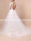 Organza Tulle V-neck Ball Gown Sweep Train Cascading Ruffles Wedding Dresses #LDB00023436
