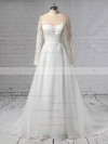 Organza Tulle Scoop Neck A-line Sweep Train Appliques Lace Wedding Dresses #LDB00023444