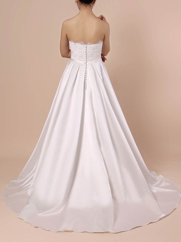 Lace Satin Scalloped Neck Ball Gown Sweep Train Sashes / Ribbons Wedding Dresses #LDB00023446