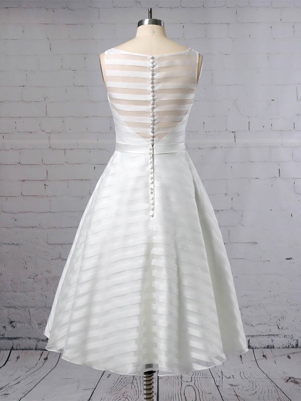 Organza Scoop Neck Ball Gown Tea-length Sashes / Ribbons Wedding Dresses #LDB00023449