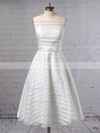 Organza Scoop Neck Ball Gown Tea-length Sashes / Ribbons Wedding Dresses #LDB00023449