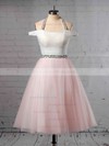 Tulle Halter Ball Gown Tea-length Beading Wedding Dresses #LDB00023450