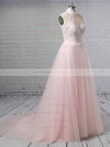 Tulle Halter A-line Sweep Train Appliques Lace Wedding Dresses #LDB00023452