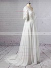 Lace Chiffon V-neck A-line Sweep Train Beading Wedding Dresses #LDB00023463