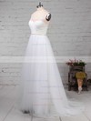 Tulle V-neck A-line Sweep Train Beading Wedding Dresses #LDB00023124
