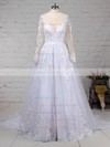 Organza Tulle Scoop Neck Ball Gown Sweep Train Appliques Lace Wedding Dresses #LDB00023141