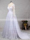 Organza Tulle Scoop Neck Ball Gown Sweep Train Appliques Lace Wedding Dresses #LDB00023141