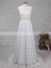Lace Chiffon Scoop Neck A-line Sweep Train Beading Wedding Dresses #LDB00023197