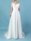 Tulle Lace V-neck A-line Sweep Train Appliques Lace Wedding Dresses #LDB00023211