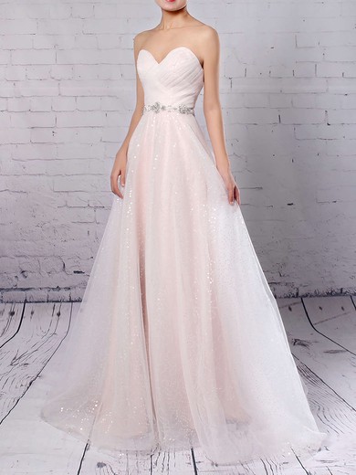 Tulle Sequined Sweetheart Princess Sweep Train Beading Wedding Dresses #LDB00023234