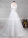 Organza Tulle V-neck Ball Gown Sweep Train Beading Wedding Dresses #LDB00023237