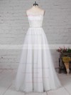 Lace Tulle Scoop Neck Princess Sweep Train Beading Wedding Dresses #LDB00023247
