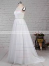 Lace Tulle Scoop Neck Princess Sweep Train Beading Wedding Dresses #LDB00023247