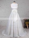 Satin Scoop Neck Ball Gown Sweep Train Bow Wedding Dresses #LDB00023255