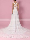 Chiffon V-neck A-line Sweep Train Beading Wedding Dresses #LDB00023289