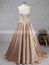 Satin V-neck Ball Gown Sweep Train Appliques Lace Wedding Dresses #LDB00023307