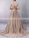 Satin V-neck Ball Gown Sweep Train Appliques Lace Wedding Dresses #LDB00023307