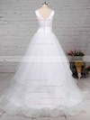 Satin Tulle V-neck Ball Gown Sweep Train Tiered Wedding Dresses #LDB00023312