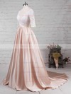 Satin Tulle Scoop Neck Ball Gown Sweep Train Appliques Lace Wedding Dresses #LDB00023314
