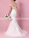 Lace Chiffon Off-the-shoulder Trumpet/Mermaid Sweep Train Sashes / Ribbons Wedding Dresses #LDB00023358
