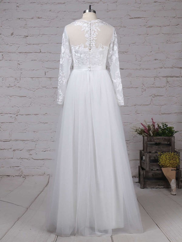 Tulle Scoop Neck A-line Floor-length Appliques Lace Wedding Dresses #LDB00023127