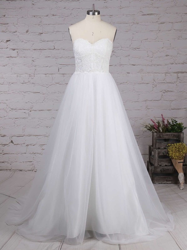 Tulle Sweetheart A-line Sweep Train Appliques Lace Wedding Dresses #LDB00023130