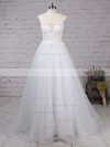 Tulle Scoop Neck Princess Sweep Train Appliques Lace Wedding Dresses #LDB00023132