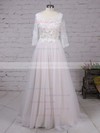 Lace Tulle Scoop Neck A-line Sweep Train Appliques Lace Wedding Dresses #LDB00023134