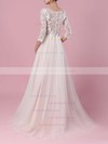 Lace Tulle Scoop Neck A-line Sweep Train Appliques Lace Wedding Dresses #LDB00023134