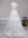 Tulle V-neck A-line Sweep Train Lace Wedding Dresses #LDB00023138