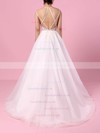 Tulle V-neck A-line Sweep Train Lace Wedding Dresses #LDB00023138